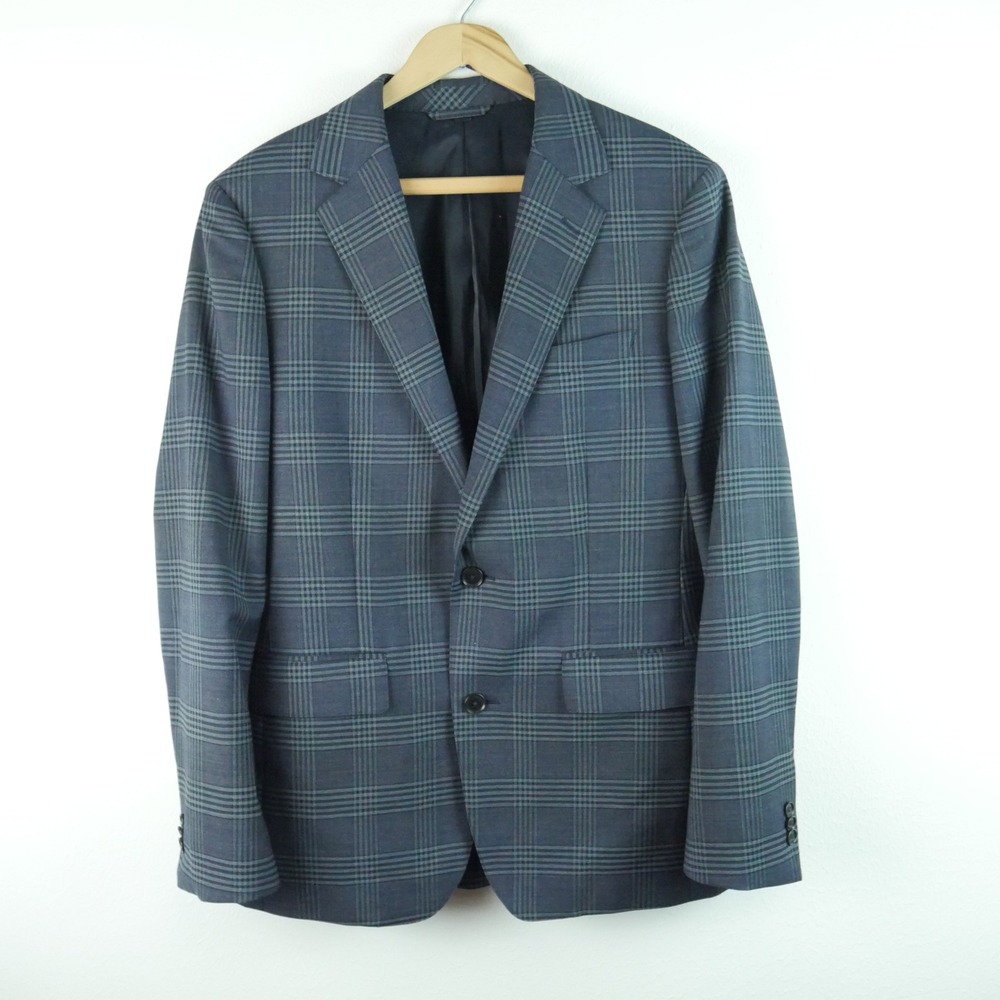 Bonobos Marzotto Italian Wool Slim Fit Blazer Blue Grey Plaid Sport Coat 38R